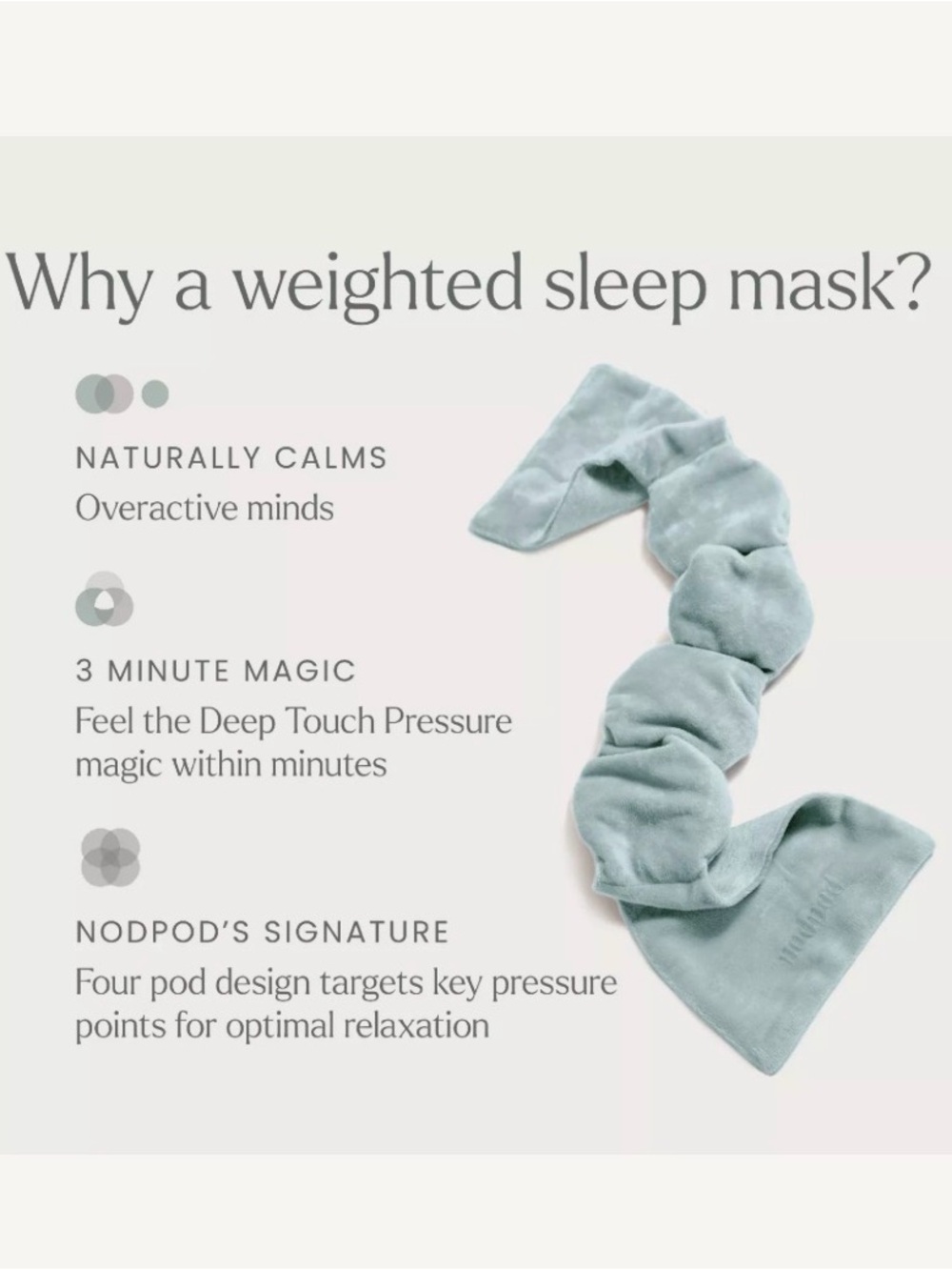 nodpod Green Weighted Blanket for Eyes - Gentle Sleep Eye Mask - Picture 2 of 5
